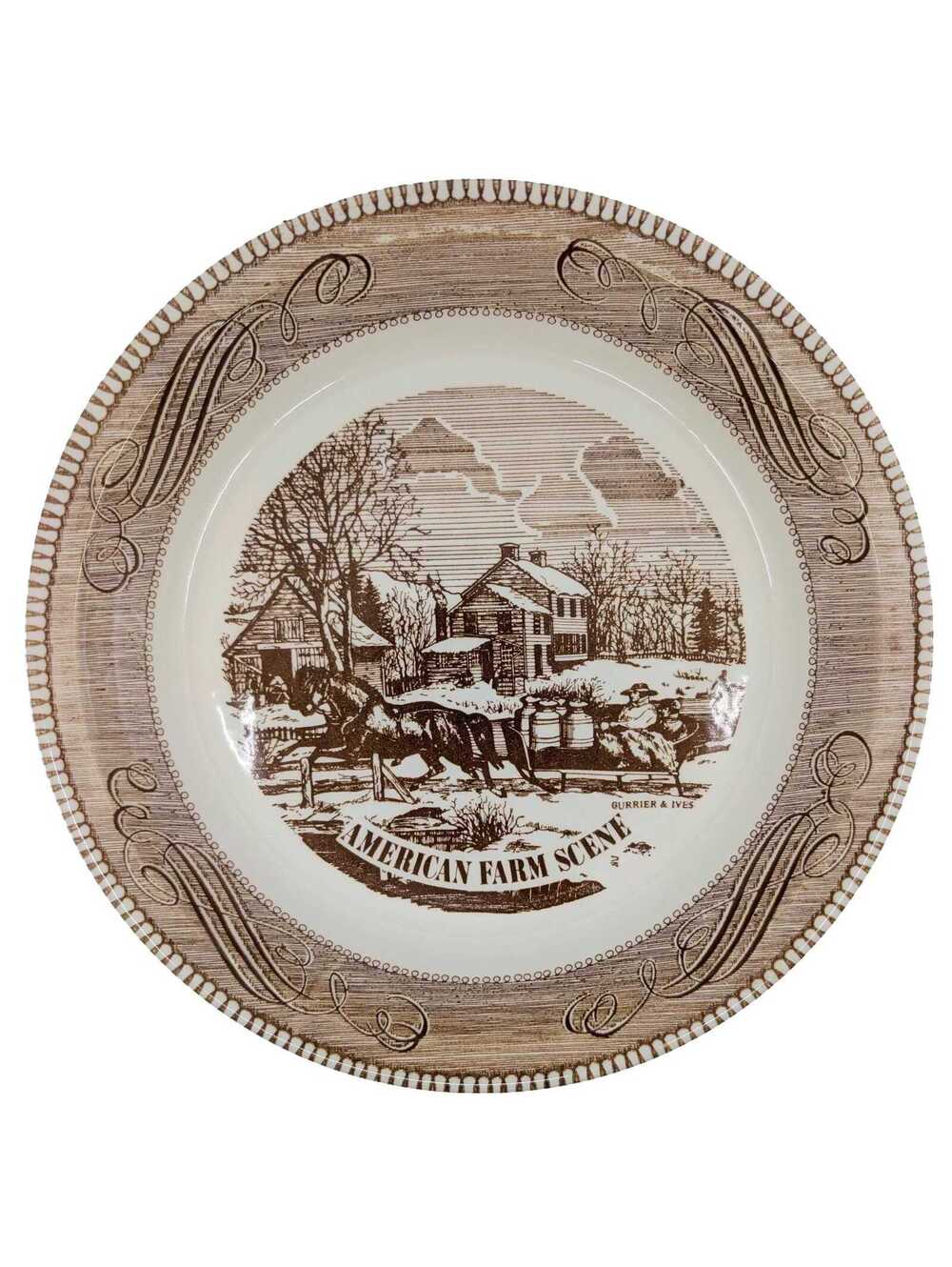 Vintage Royal China Jeannette American Farm Brown Transferware Pie Plate